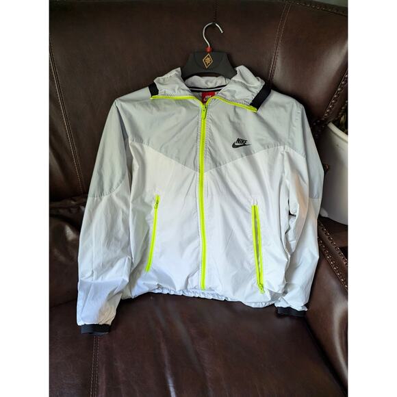 Nike Sportswear Windrunner Hooded Jacket Grey Light Lemon Mens Medium - Picture 1 of 2